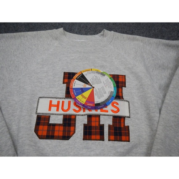 VTG Huskies Sweatshirt Mens Size XL Gray Embroidered Orange Made in USA - Picture 3 of 8